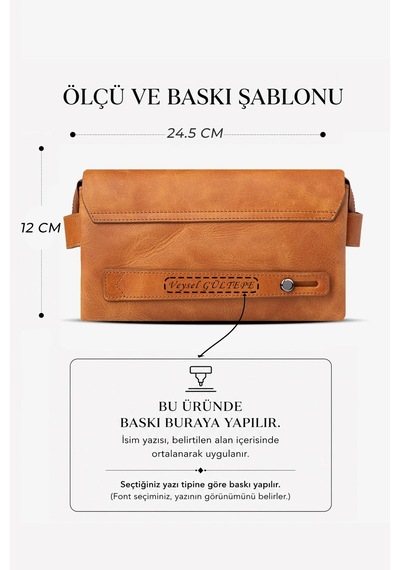 Getto Deri Master Hakiki Deri Kişiye Özel İsim Baskılı El Cüzdanı Greyze Kahve