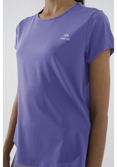 Eflatun Basic Kısa Kol Standart Kalıp O Yaka Kadın T-shirt - 97144 Eflatun