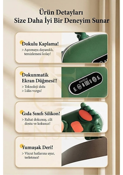 12 Parmaklı Lcd Ekranlı 3 Kırmızı Işık Terapili Masaj Aleti Yatay Kaplumbağa Masaj Cihazı Yeşil