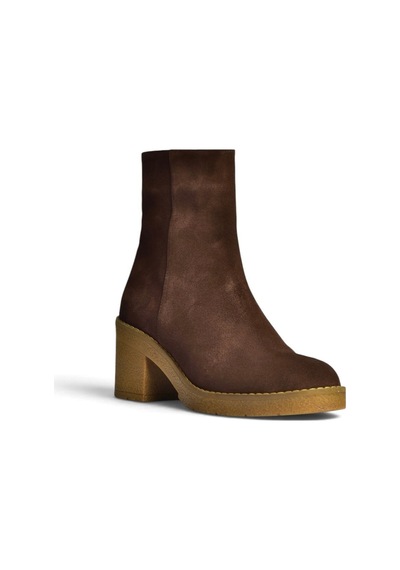 Fox Shoes Z667051161 Kahverengi Hakiki Deri Süet Kalın Topuklu Kadın Bot