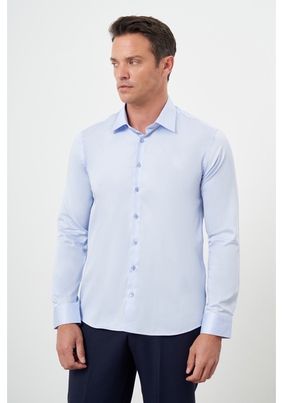 Morven Erkek A. Mavi Pamuk Düz Desen Sert Yaka Slim Fit Gömlek 24mc004111311 A. Mavi