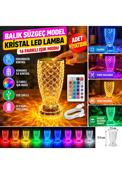 Balık Süzgeç Model Usb Şarjlı Kumandalı 16farklı Işık Modlu Masa Üstü Kristal Akrilik Led Adet Fiyatıdır Beyaz - Çok Renkli