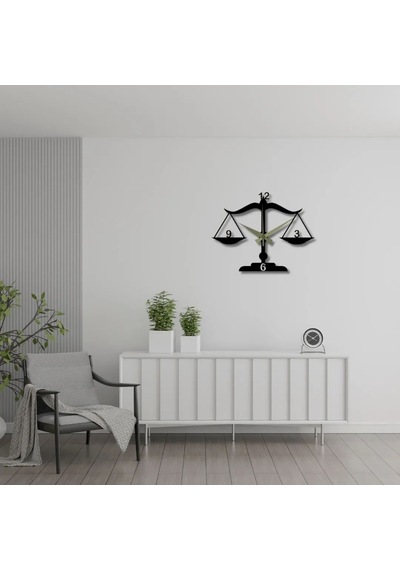 Metal Duvar Saati Estetik Terazi Temalı Dekoratif Saat Siyah-52 X 52