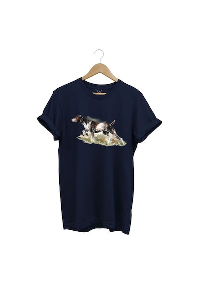 Doğa Kurzhaar Köpek Tema Baskılı %100 Pamuk Lacivert T-shirt Lacivert
