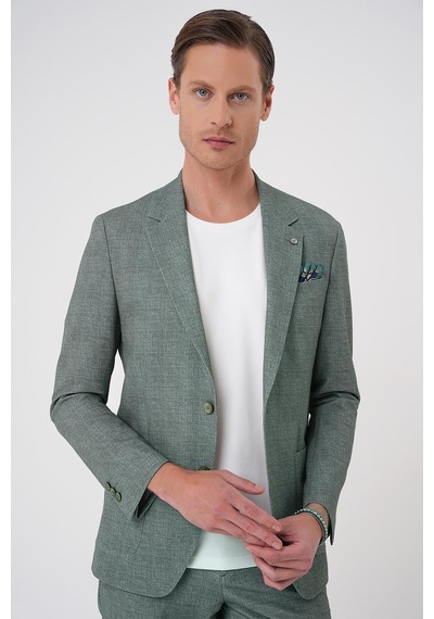 Efor Comfort Fit Mono Yaka Çift Yırtmaç Torba Cep Casual Yeşil Ceket C 701 Yeşil