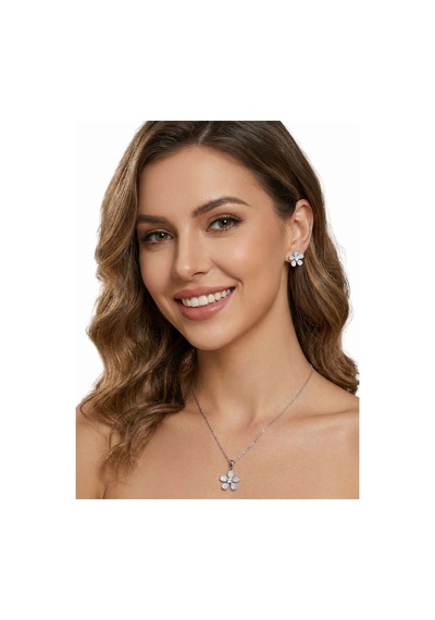 Oya Silver Zirkon Taşlı Çiçek Kadın Gümüş Set Takım Oyss043