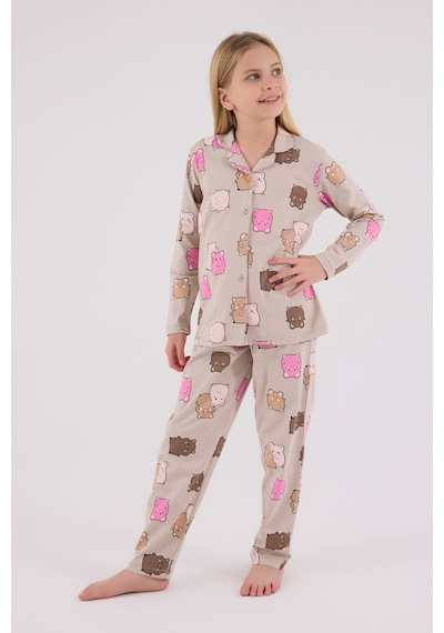 Rolypoly Kız Çocuk Krem Gömlek Pijama Takımı 5274-48706 Krem