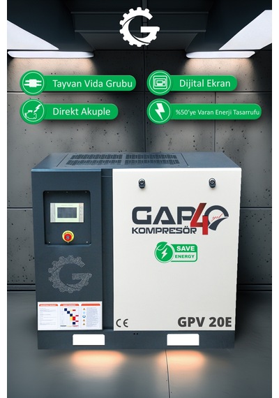 Gap Kompresör İnvertörlü Vidalı Hava Kompresörü 20 HP Tek Makine GPV20e
