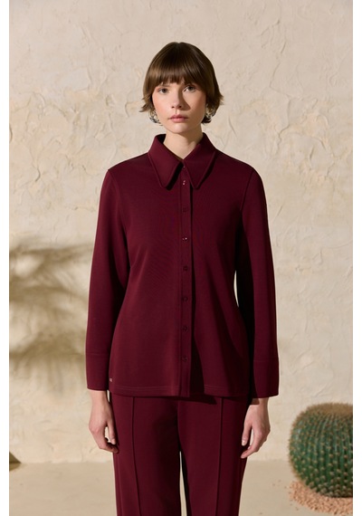 Aker Bordo Gömlek Yaka Pijama Üstü Bordo Bordo