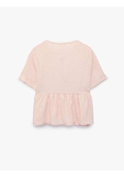 Koton Aerobin Kumaş Yuvarlak Yaka Önden Bağlama Detaylı Kısa Kollu Peplum Bluz Pembe 6sak60442pw Gül