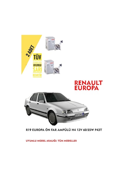 Renault 19 Europa Ön Far Ampül Takımı 2 Adet Sağ Sol