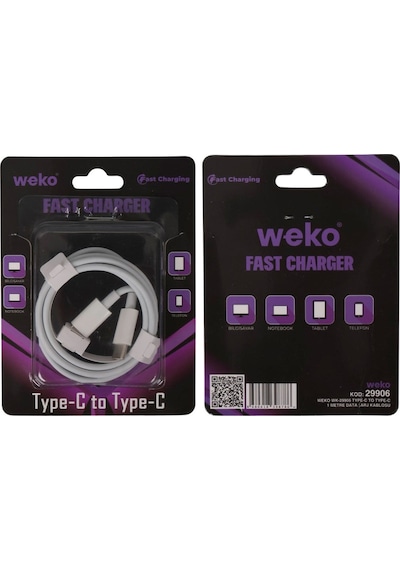 Weko Wk-29906 Beyaz 1 Metre Type-c To Type-c Şarj - Data Aktarım Kablosu