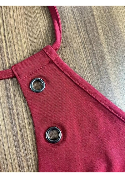 Soonaksesuar Kadın Askılı Kuş Gözü Ve Dekolte Detay Boyundan Bağlamalı Viskon Bluz Bordo
