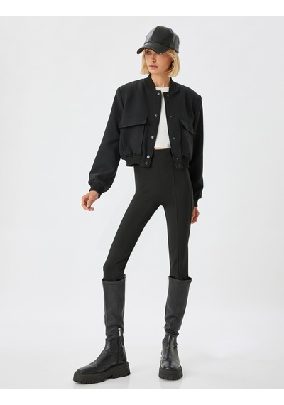 Koton Nervürlü Tayt Yüksek Bel Lastikli Slim Fit Siyah 5wak80062ek SiYAH