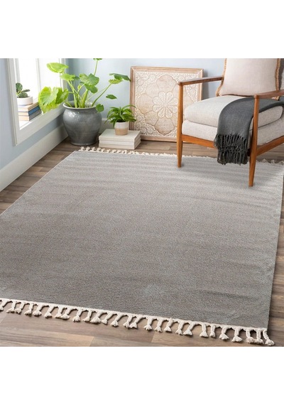 Gri Renkli Soft Iskandinav Peluş Dokulu Makine Halısı-665 Beyaz