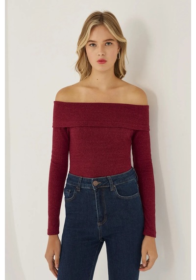 Hiccup Off Shoulder Örme Üst Kırmızı