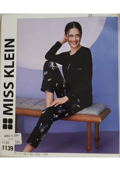 Miss Klein Kadın Büyük Beden Düğme Yaka Pamuklu Likralı Uzun Kol Pijama Takımı 1139 - 1 Adet Siyah Miss Klein Kadın Büyük Beden Düğme Yaka Pamuklu Likralı Uzun Kol Pijama Takımı 1139 - 1 Adet Siyah