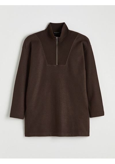 Lcw Modest Kahverengi Dik Yaka Kadın Sweatshirt Tunik