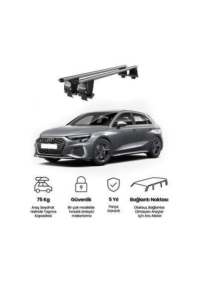 Royal Audi A3 2020 Ve Sonrası Uyumlu Gri Kilitli Ara Atkı Port Bagaj Tavan Barı