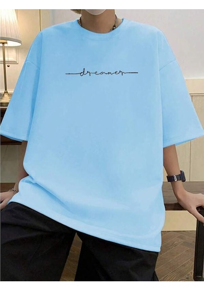 Flood Of Style Erkek Bebe Mavi Dreamer Baskılı Oversize Bisiklet Yaka Tshirt