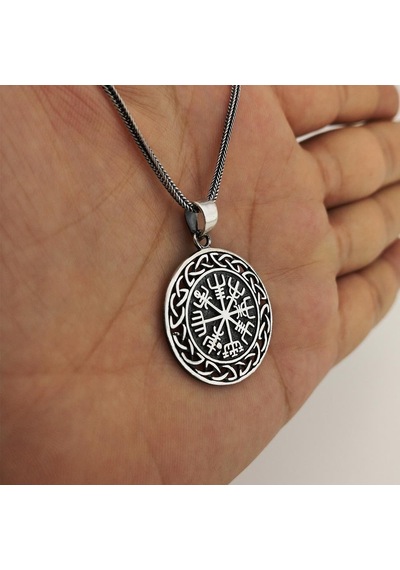 Takılingo 925 Ayar Gümüş Viking Pusulası Vegvisir Model Erkek Kolye Gümüş