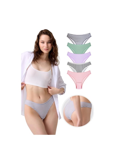 Cottonhill Pamuklu Çizgi Desenli Kaşkorse Kadın Brezilya Külot 5'li Paket Çok Renkli 1 Çok Renkli