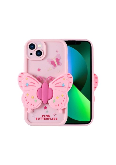 Apple Uyumlu iPhone 13 Kılıf Kamera Korumalı Figür Tasarımlı Zore Kapya Kapak Pembe Açık