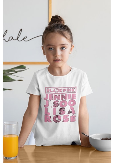 Sevbano Blackpink Müzik Grubu Baskılı Unisex Çocuk Tişört 1-12 Yaş Beyaz