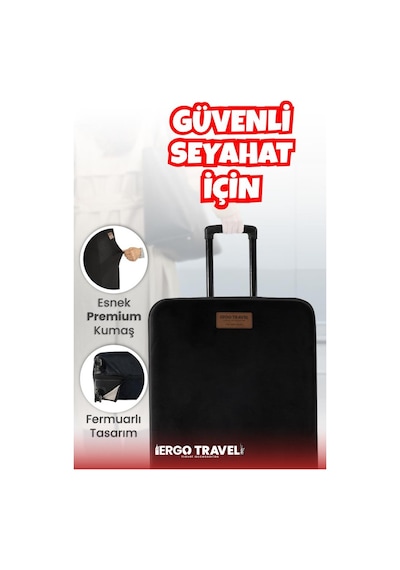 Valiz Koruma Kılıfı Kadife Kılıf - Siyah - Orta Boy Ergo Travel Siyah