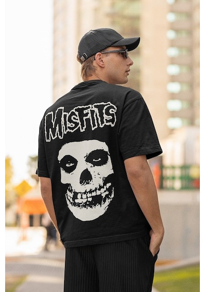 Misfits Müzik Grubu Baskılı Unisex Oversize Rock Metal Tişört Siyah