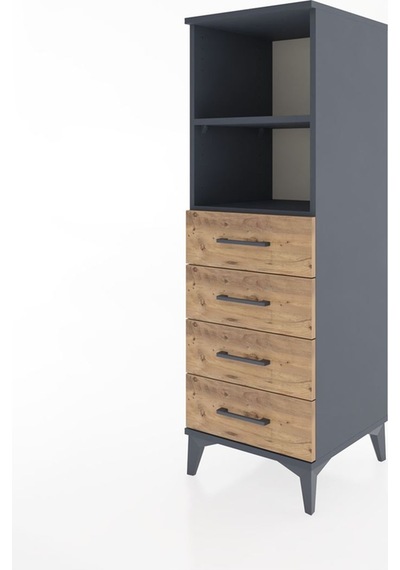 Hyperion Dolap 2 Raflı 4 Çekmeceli 44x44x134 Antrasit-çam Antrasit