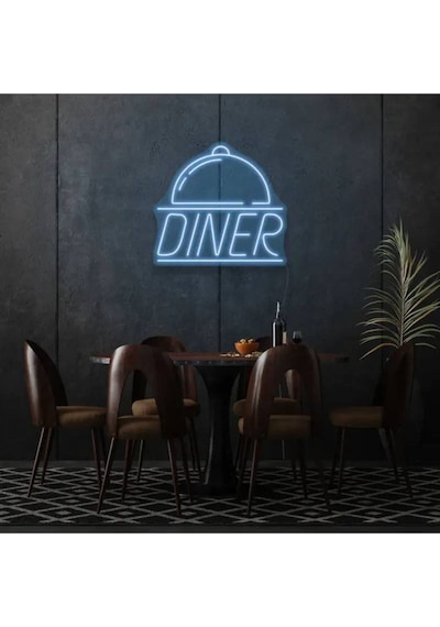Restoranlara Özel Diner Yazılı Ve Şekilli Neon Tabela Mavi