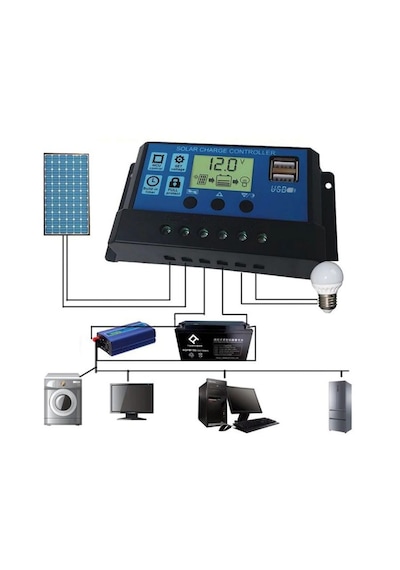 Akü Şarj Kontrol Cihazı 30 Amper Solar Güneş Paneli -12v-24v