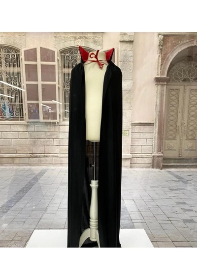 Butikhappykids Çocuk Siyah Pelerin Drakula Hallowen Cadilar Bayramı 3-16 Yaş Siyah - Kırmızı