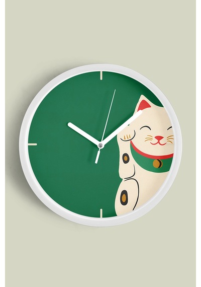 Sevimli Kedi Temalı Modern Çocuk Odası Duvar Saati - 25cm - Önü Camlı Beyaz Kasa - Sessiz Mekanizma-jh0507 Beyaz
