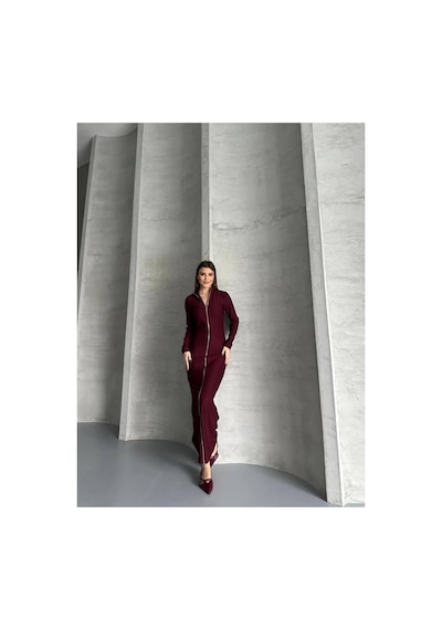 Asur Boutique Asur Butik Kadın Ottoman Kumaş Fermuarlı Uzun Elbise Bordo