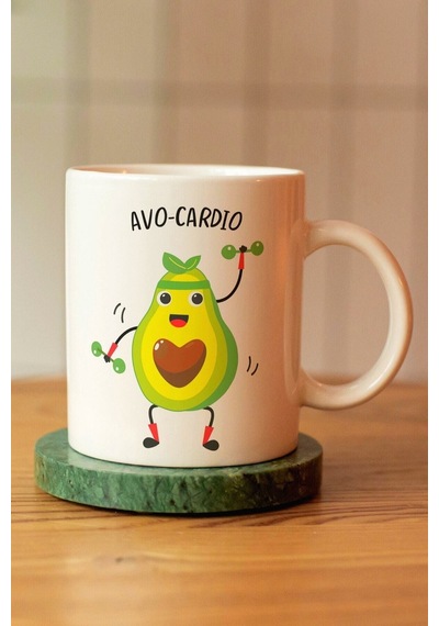 Avo-cardio Yazılı Baskılı Seramik Kahve Çay Kupası Beyaz