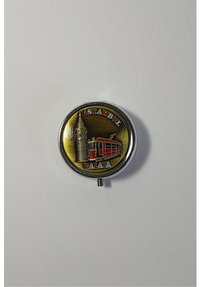 Mini Taşınabilir Cep Küllüğü - Mini Cep Küllüğü - Çanta Küllüğü 5cm - İstanbul Galata Desenli Kapaklı Metal Mini Kül Tabağı