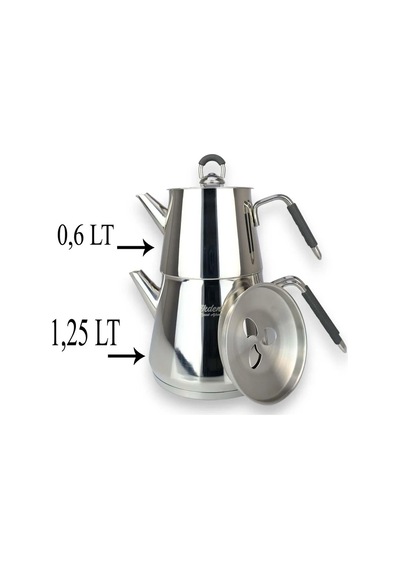 Piramit Mini Silikon Kulplu Çelik Çaydanlık Takımı Siyah