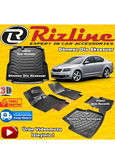 Skoda Octavia 3D Paspas+Bagaj Havuz Siyah 2013-2019 Arası Rizline N11.13404