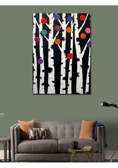 Kanvas Tablo Renkli Ağaç Silüetleri 70cmx100cm