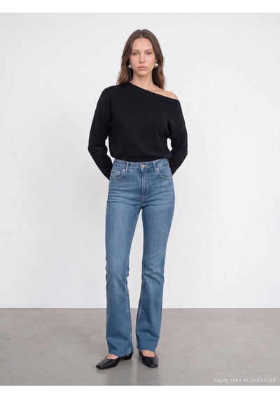 Dilvin 72376 Likralı Flare Jean Mavi