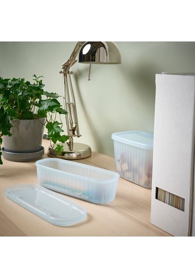 Ikea Rykta Kapaklı Kutu, Şeffaf Gri-mavi, 9x24x7 Cm/0.5 Lt