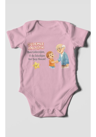 Morivokids Dedeye Özel Kısa Kollu Bebek Body %100 Pamuk Koyu Pembe