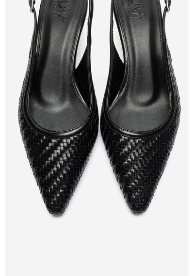 Luvi Shoes Alvessıa Siyah Örgü Kadın Kısa Topuklu Ayakkabı
