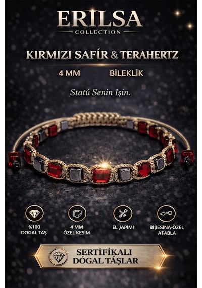 Sertifikalı Kırmızı Safir Terahertz Bileklik 4 Mm Doğal Taş Unise Çok Renkli