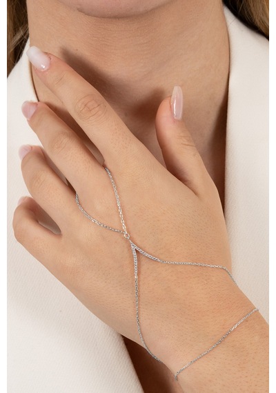 925 Ayar Gümüş Şahmeran Rodyumlu Zirkon Taşlı Tutku Şahmeran Barcode Beyaz - Rose Gold