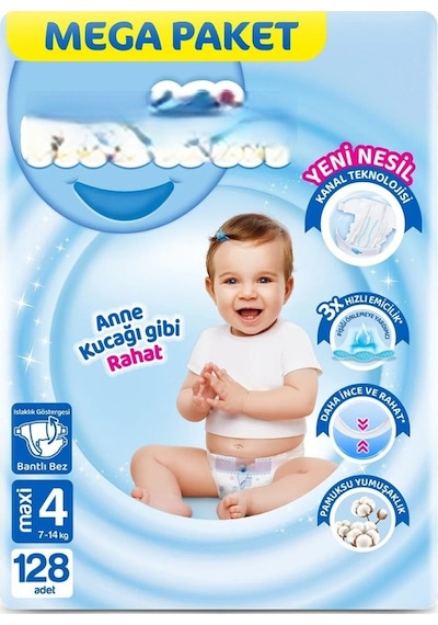 Bezos Mega Paket Bebek Bezi 4 Beden 7-14 Kg 128 Adet Nıda Standart