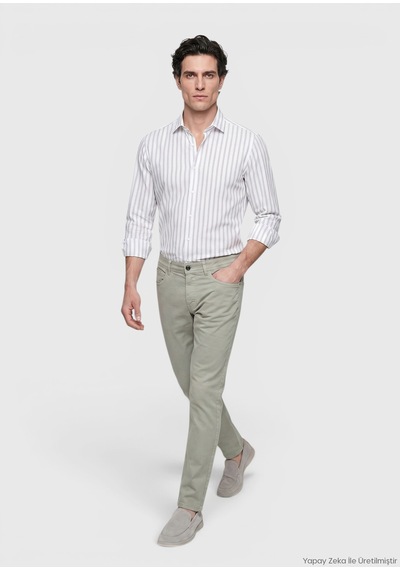 Ramsey Haki Dokuma Slim Fit Casual Pamuk Karışımlı Pantolon