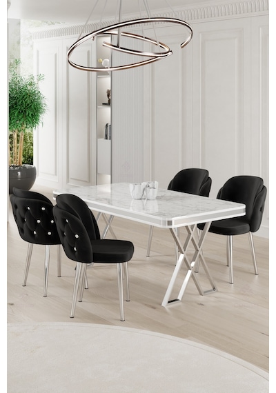 Canisa Rigel Serisi 80x130 Lak Panel Beyaz Mermer Desen Masa Takımı Krom Ayaklı 4 Siyah Sandalye Beyaz Mermer Desen Masa Sandalyeler Siyah Canisa Rigel Serisi 80x130 Lak Panel Beyaz Mermer Desen Masa Takımı Krom Ayaklı 4 Siyah Sandalye Beyaz Mermer Desen Masa Sandalyeler Siyah